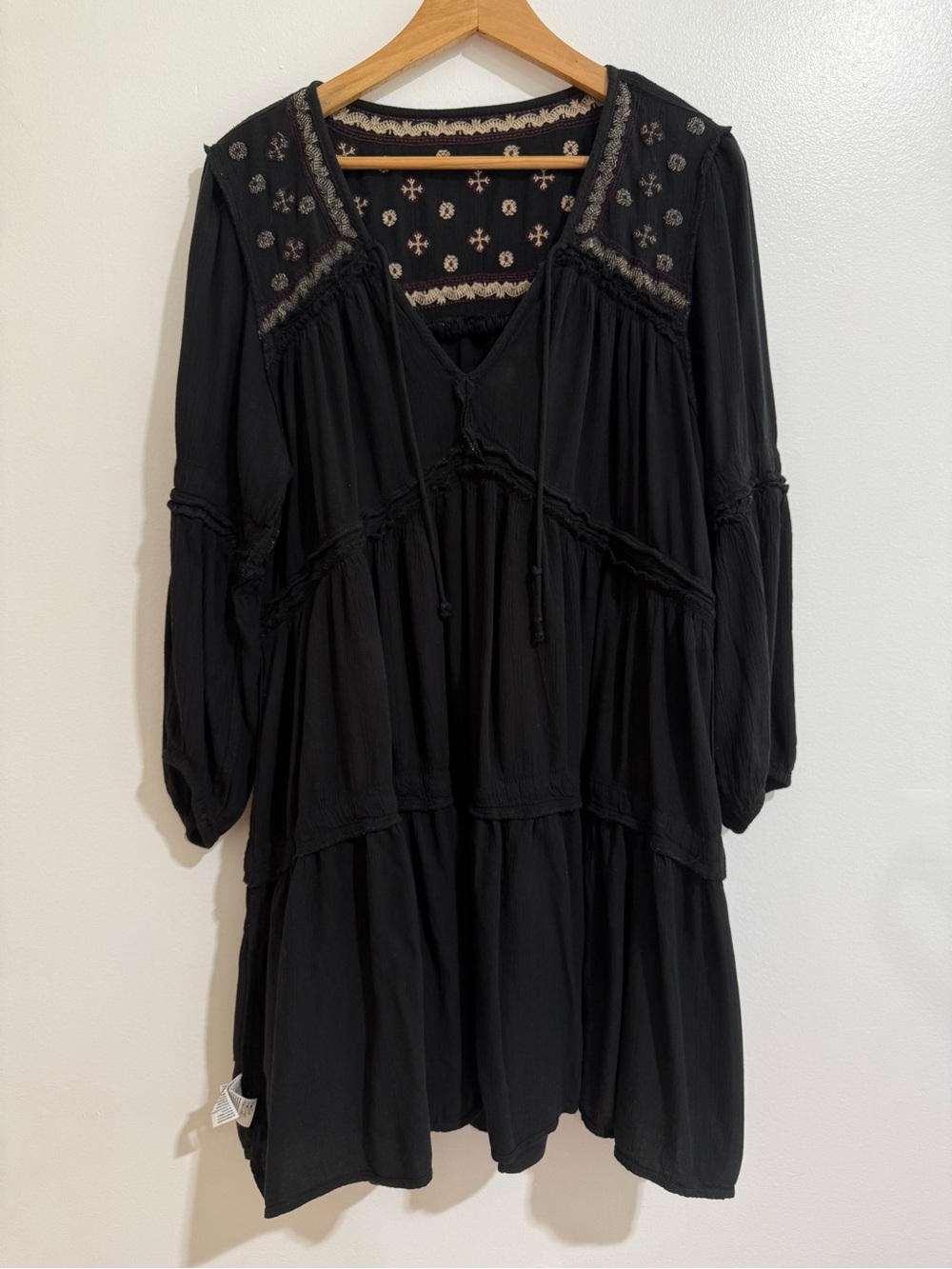 American Eagle Black Embroidered Boho Babydoll Mini Dress XL - Picture 5 of 13